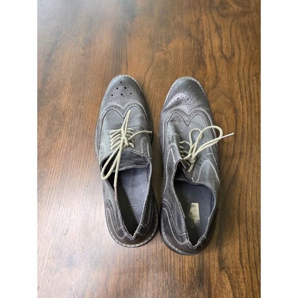 Mens Leather Wingtip Oxford Shoes Size 9.5 Gray Lace-Up Perforated Detailing Dur - Picture 4 of 14